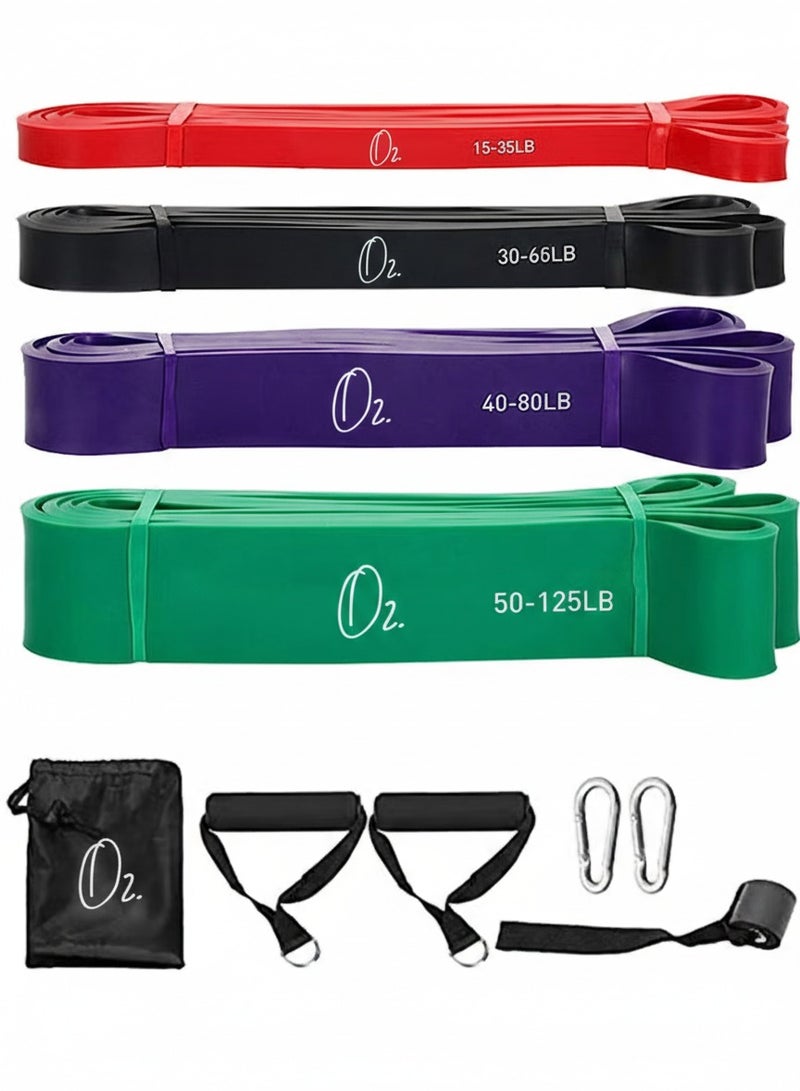 O2. Set of 4 Pull-Up Assistance Resistance Bands with Handles, Door Anchor, Carabiners & Carry Bag - Image 1
